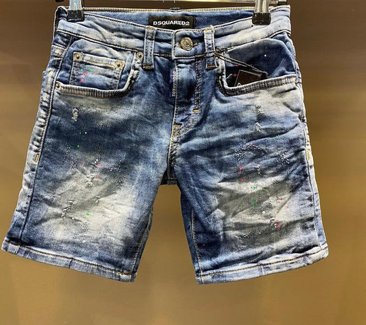 Dsquared2 blue Jean shorts with pink splashes