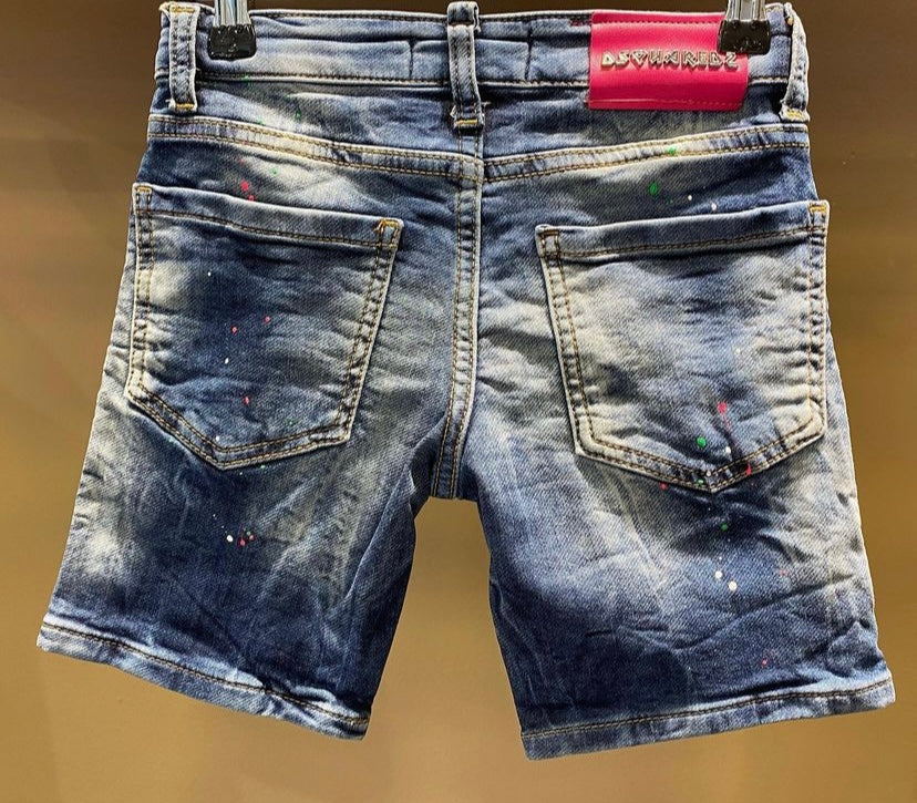 Dsquared2 blue Jean shorts with pink splashes