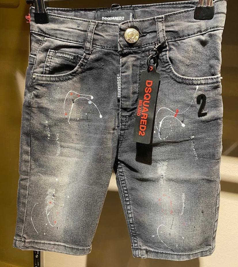 Dsquared2 black jean shorts with white splashes