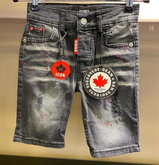 Dsquared2 black jean shorts with red splashes